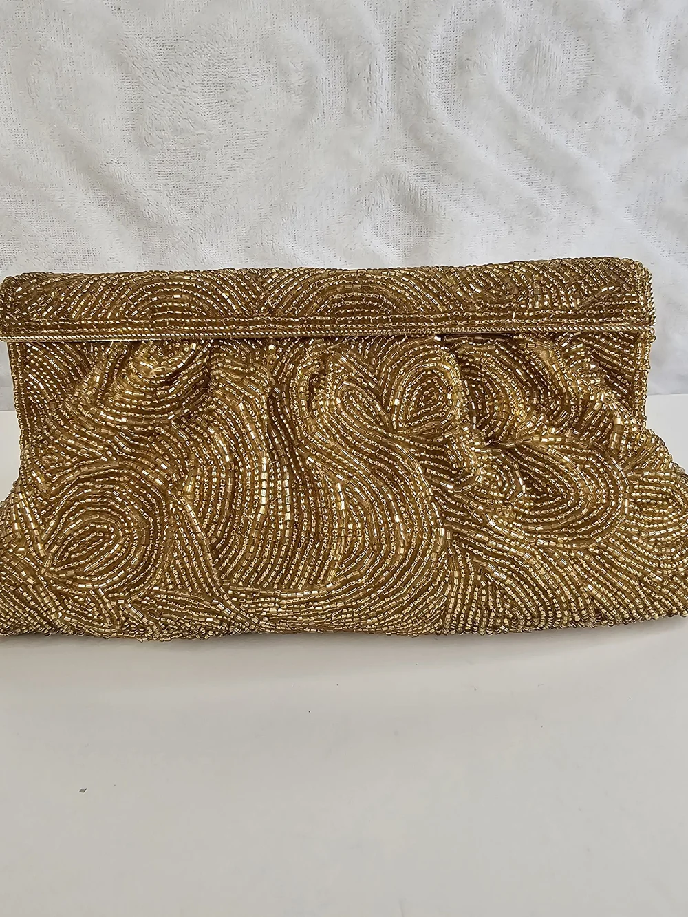 Lord & Taylor Gold Beaded Fold-Over Clutch